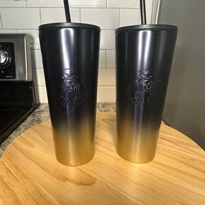 Starbucks x Disney 50th Anniversary Parks Exclusive Black& Gold Tumbler Duo